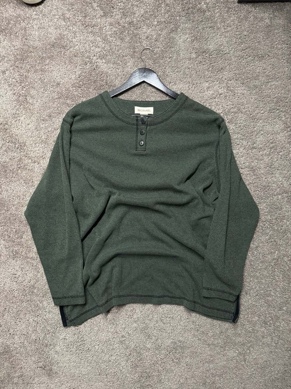 Bechamel Green Waffle Knit Henley Shirt XL